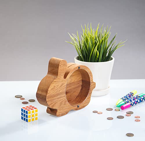 Personalized Rabbit Coin Bank Wooden Piggy Bank for Kids