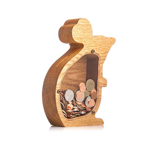 Wooden Piggy Bank with Mouse Design Money Box Frame
