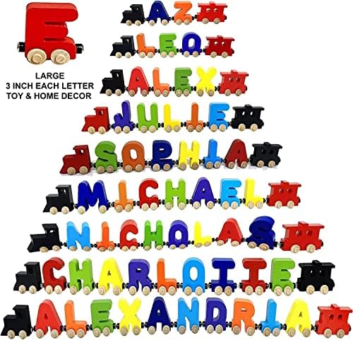 Large Handmade Wooden Name Trains Alphabet Puzzle for Kids