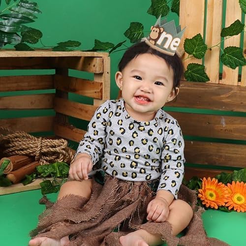 Monkey 1st Birthday Crown - Olive Green Safari Hat for Boys