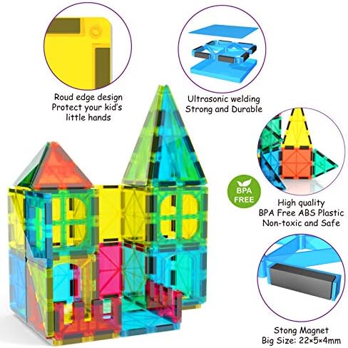 Jasonwell 65pcs Magnetic Tiles Building Blocks Set