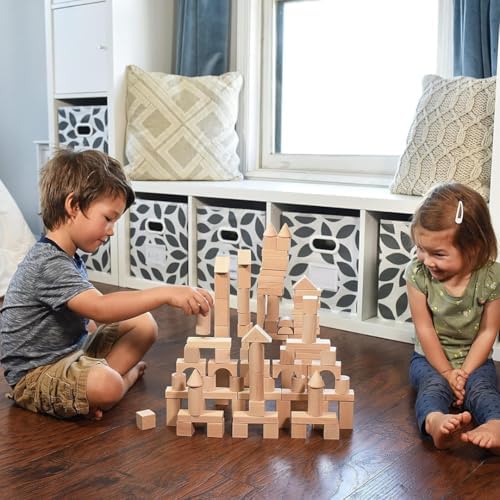 Pidoko Kids Wooden Blocks - 100 Pcs with Storage