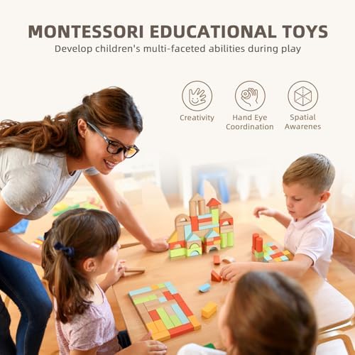100pcs Montessori Wooden Blocks for Toddlers 1-3
