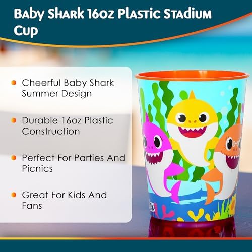 Unique Baby Shark Durable Plastic Stadium Cup - 16 oz 1