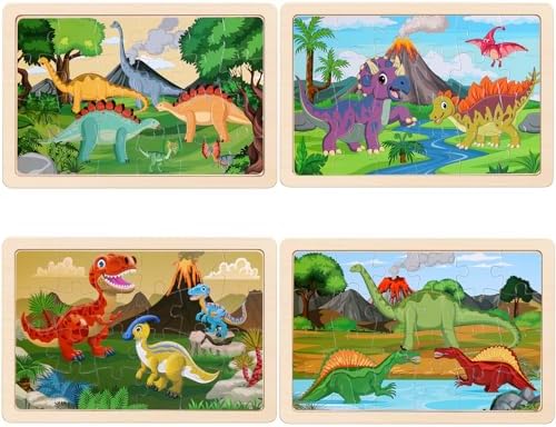 Dinosaur Wooden Jigsaw Puzzles Set for Kids 3-8 Years Old