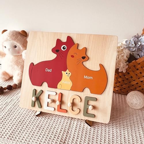 Personalized Baby Name Puzzle with Cats Design