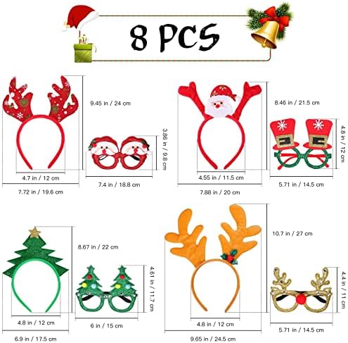 FRCOLOR Christmas Headbands and Glasses Frame Set