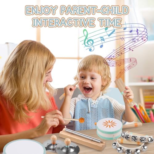 Rmischolar Wooden Musical Instruments Set for Toddlers