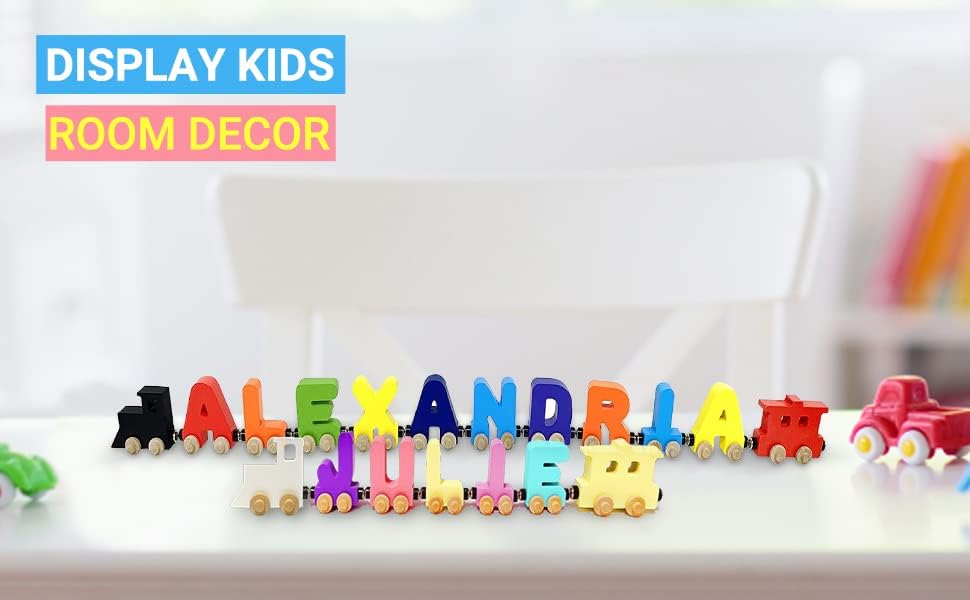 KIDZCO Wooden Name Puzzle Trains for Kids
