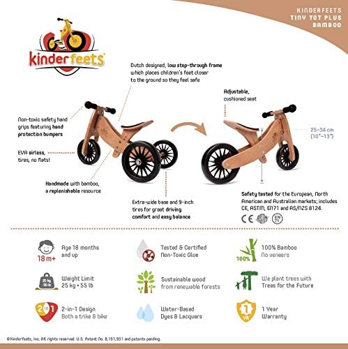 Kinderfeets Tiny Tot Plus Balance Bike for Kids 18M Bamboo