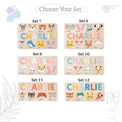Personalized Wooden Name Puzzle with Cute Animals 1