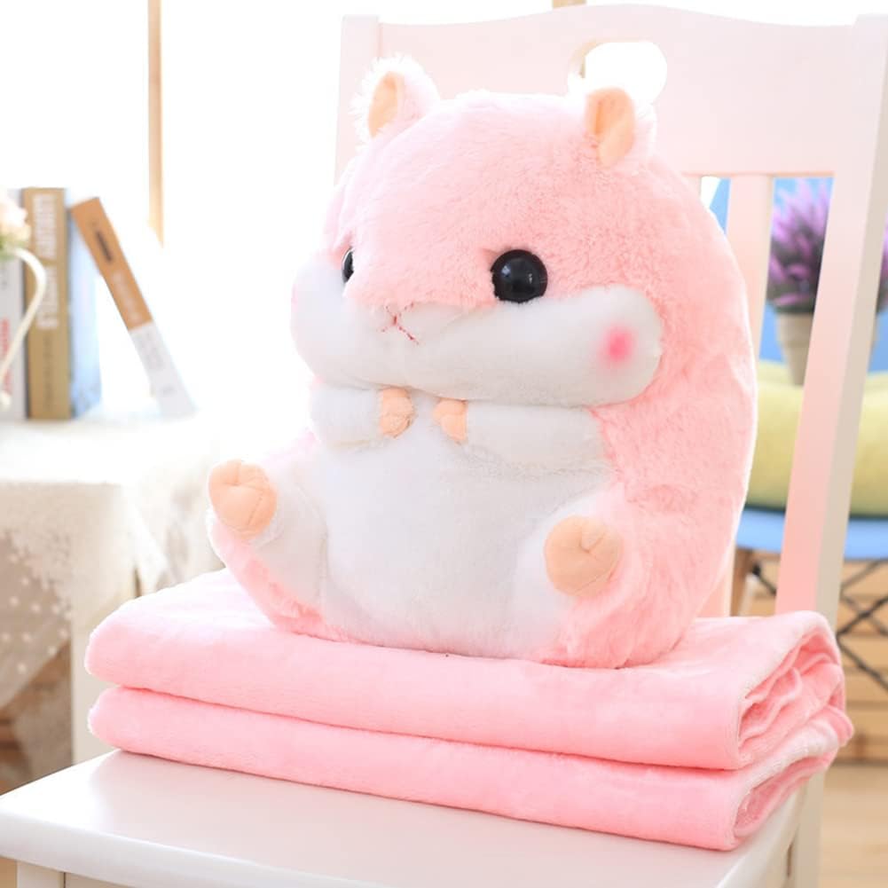 YunNasi Plush Hamster Pillow with Blanket Set Pink
