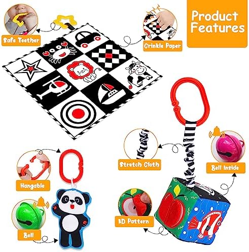 Thremhoo 4PCS High Contrast Baby Toys 0-6 Months