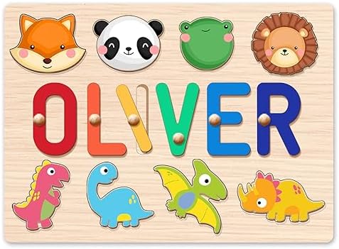 Personalized Wooden Name Puzzle for Kids 1 Year Old Boy Girl