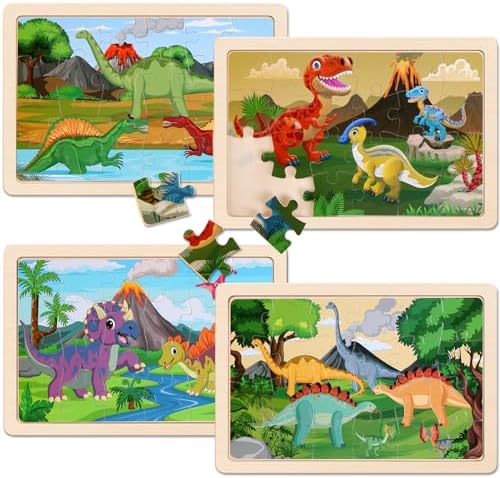 Dinosaur Wooden Jigsaw Puzzles Set for Kids 3-8 Years Old
