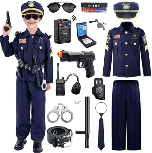 Watlie Police Officer Costume for Kids 11-12 Years