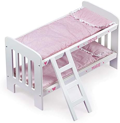 Badger Basket Doll Bunk Bed with Ladder and Bedding - White and Pink Gingham