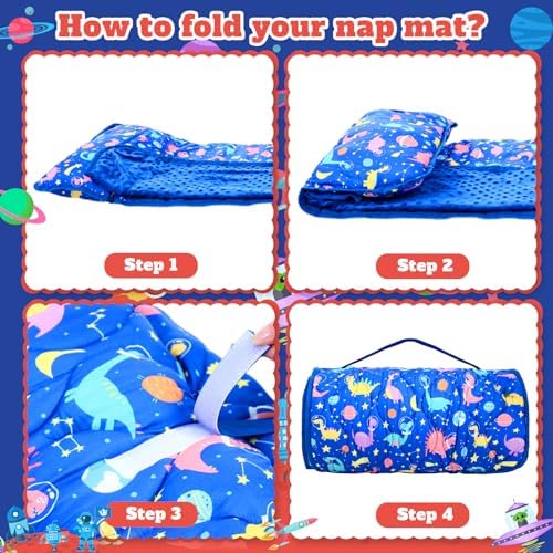 Oudain Nap Mat with Removable Pillow and Blanket for Toddlers