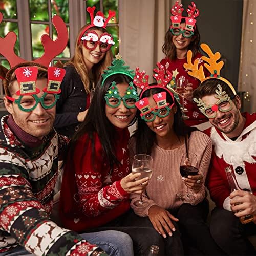 FRCOLOR Christmas Headbands and Glasses Frame Set