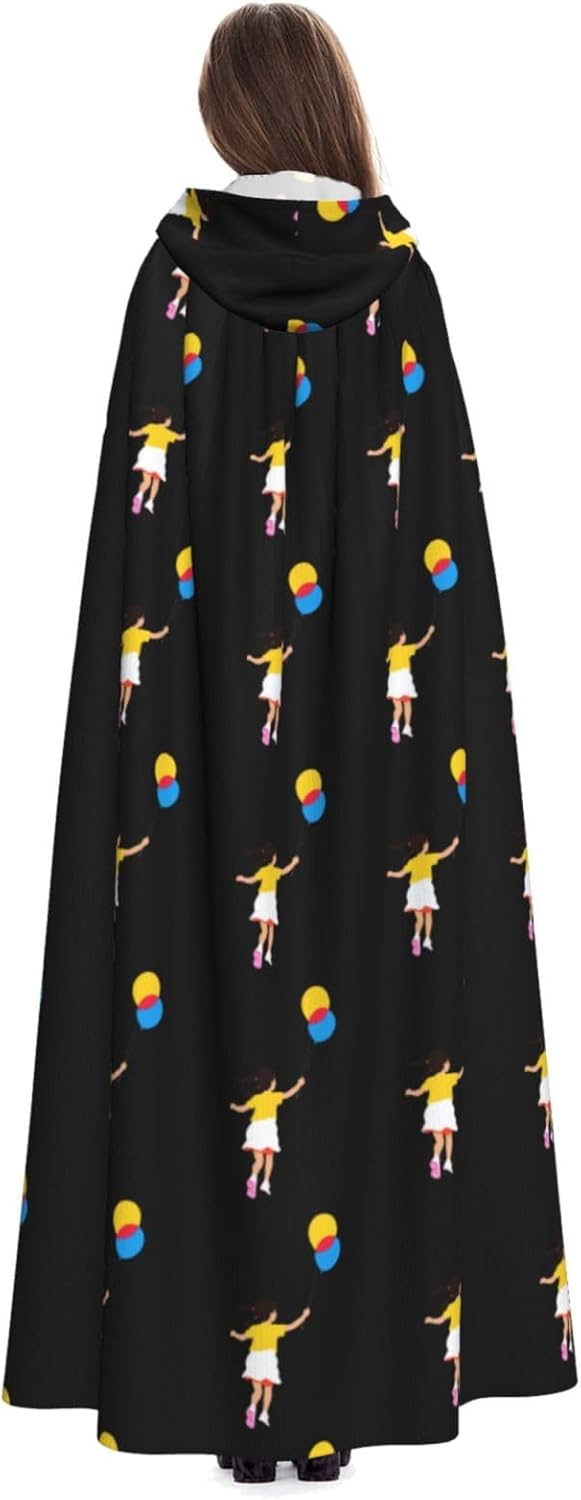 Little Girl Running with Balloons Halloween Hooded Cloak