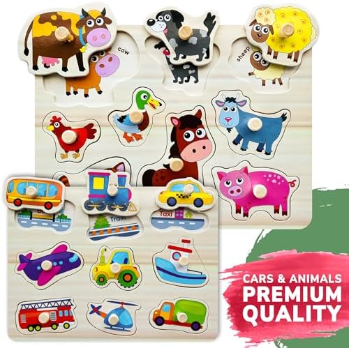 QUOKKA Wooden Toddler Puzzles 6XSET Learning Set