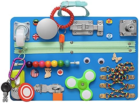 Montessori Locks Latches Board Educational Blue Toy
