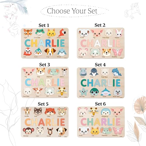 Personalized Wooden Name Puzzle with Cute Animals 1