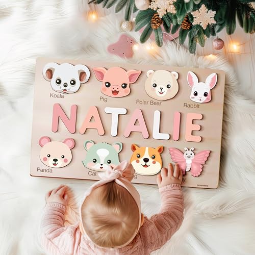 Custom Baby Name Puzzle with Animals Personalized Wood Toy for Toddlers