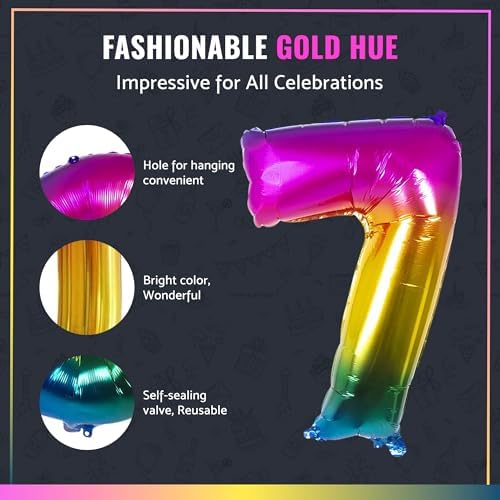 MARYSUN 70 Rainbow Number Foil Balloons for 70th Birthday Party