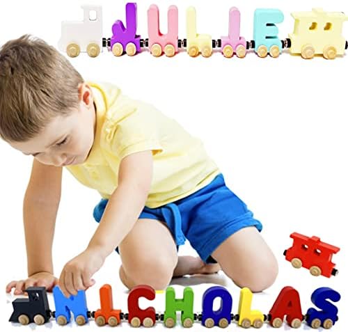 KIDZCO Wooden Name Puzzle Trains for Kids