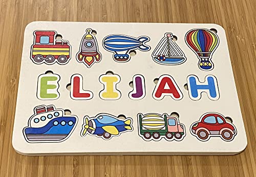 Personalized Wooden Name Puzzle with Vehicles for Toddlers