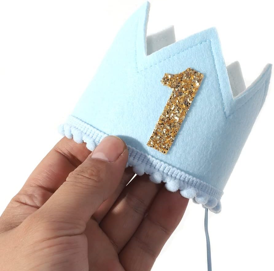 Baby Boys Birthday Crown - Blue Felt Hat for Kids