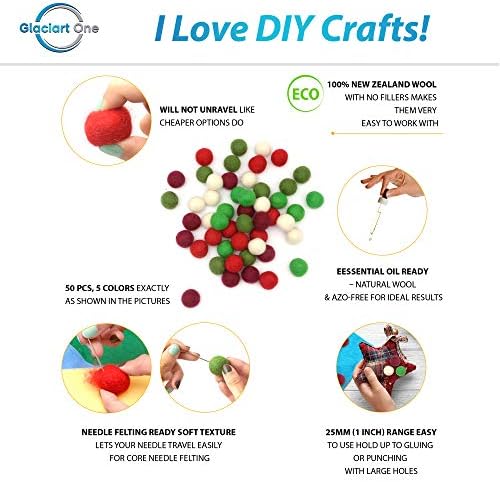 Glaciart One 50pcs Wool Felt Balls 1 Inch for Crafts