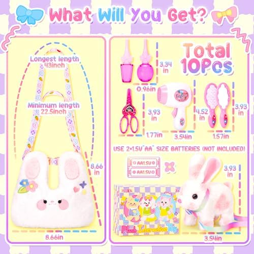 NINAOR Easter Bunny Toy with Crossbody Bag and Pet Care Accessories