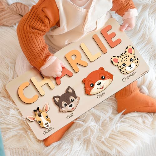 Personalized Wooden Name Puzzle with Cute Animals 1