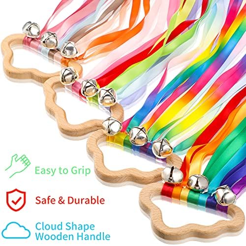 4 Piece Rainbow Hand Ribbon Kite with Bells Wind Wand