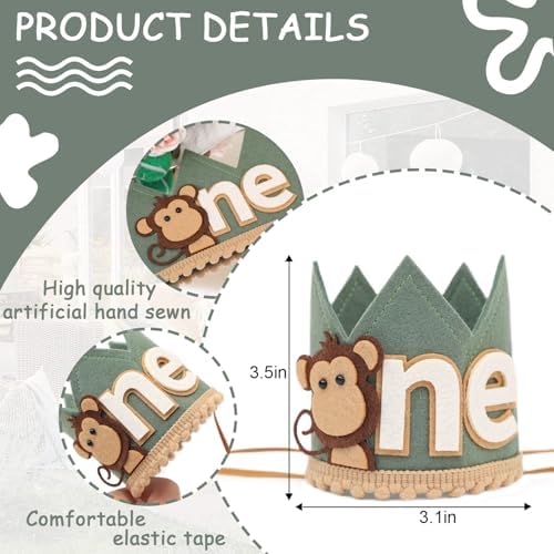 Monkey 1st Birthday Crown - Olive Green Safari Hat for Boys