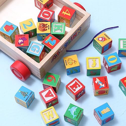 Atoylink Alphabet Number Wooden Stacking Blocks for Toddlers 1-3