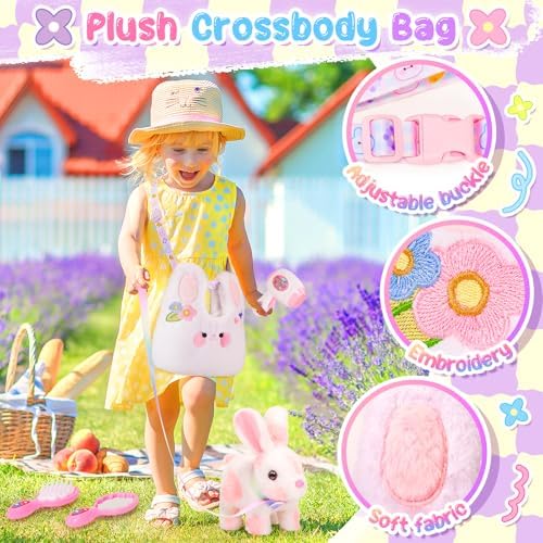 NINAOR Easter Bunny Toy with Crossbody Bag and Pet Care Accessories
