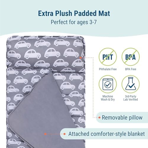Wildkin Kids Nap Mat with Pillow - Cozy Sleep Mat for School Travel
