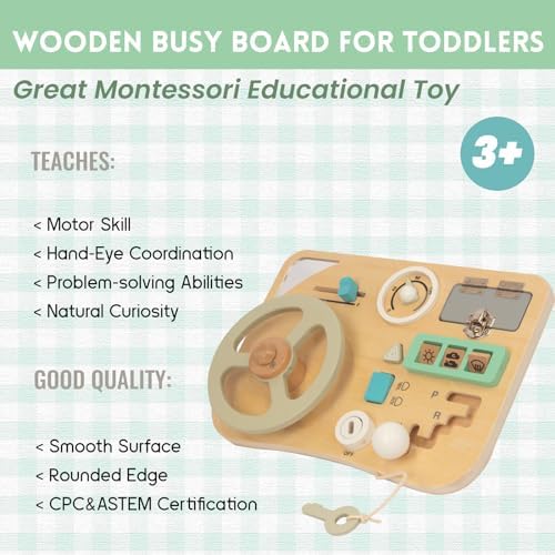 Montessori Busy Board for Toddlers 1-3 Years Old