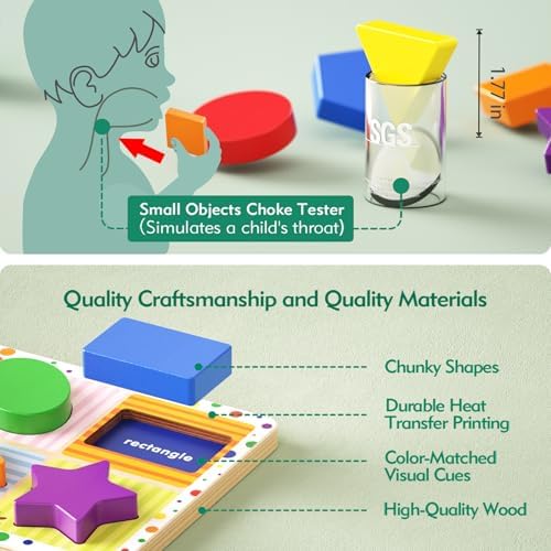 Dailyfunn Wooden Shape Puzzle 10 PCS Toddler 1-3 Years
