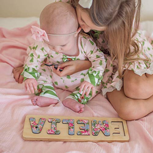 Personalized Wooden Name Puzzle for Kids - Floral Grey