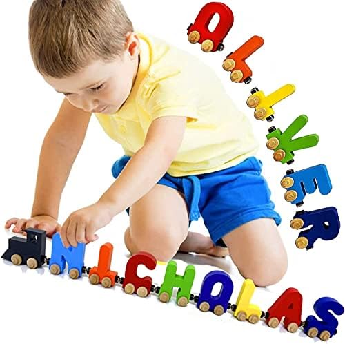 Large Handmade Wooden Name Trains Alphabet Puzzle for Kids