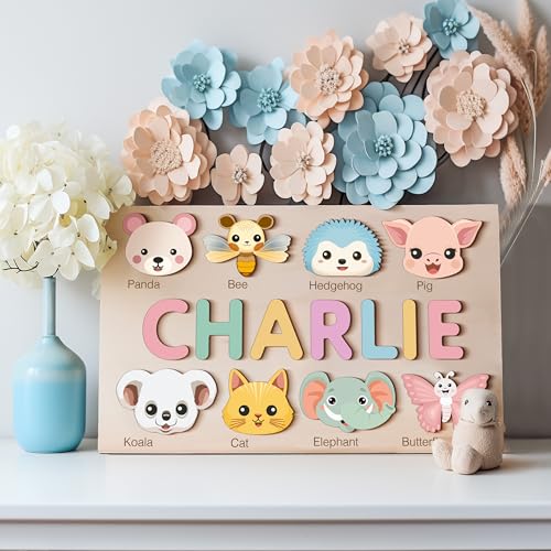 Personalized Wooden Name Puzzle with Cute Animals 1