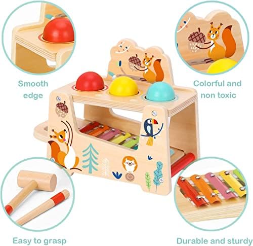 TOOKYLAND 7pcs Pound a Ball Toy with Xylophone