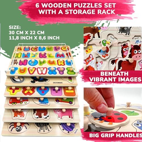 QUOKKA Wooden Toddler Puzzles 6XSET Learning Set