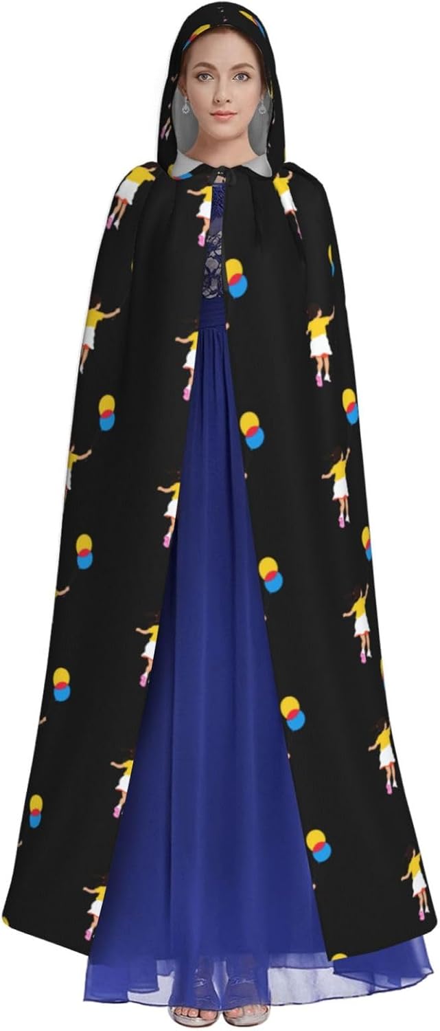 Little Girl Running with Balloons Halloween Hooded Cloak