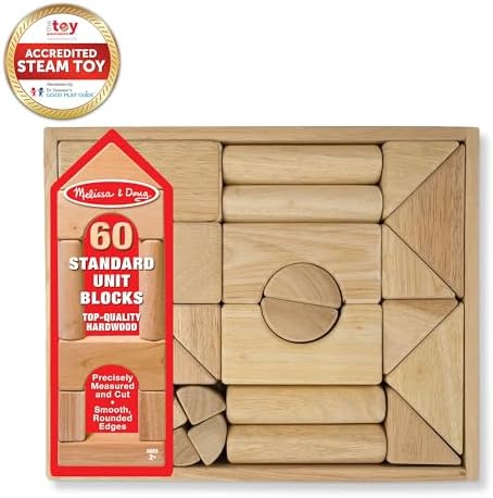 Melissa Doug 60pc Solid-Wood Building Blocks With Storage Tray