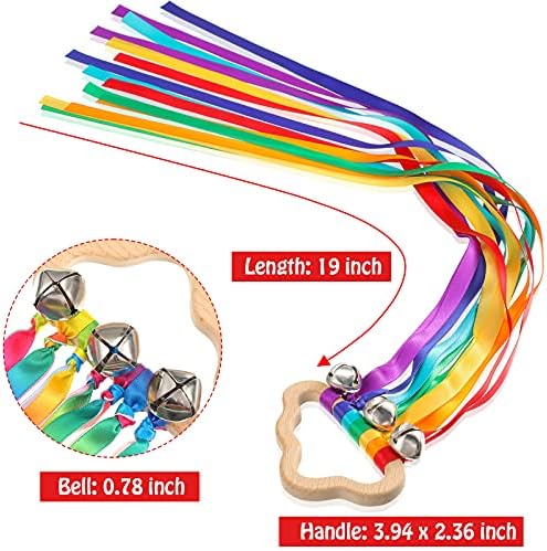 4 Piece Rainbow Hand Ribbon Kite with Bells Wind Wand